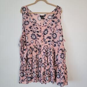 Torrid Pink Navy Floral Babydoll Blouse Sleeveless Boho Cottage Whimsy Ties 4